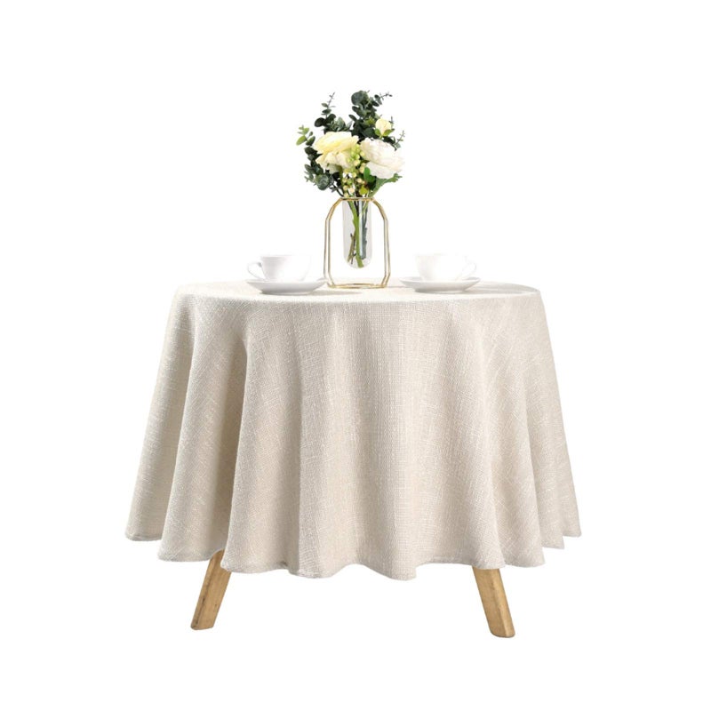 Dimatic Cotton Linen Solid Color Tablecloth Round Simple Style Table Cover for Small Round Table 24"-40" (2 Seats), Off White, Round - 63 Inch - Image 3